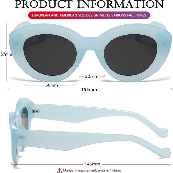 Women Oversized Cute Oval Thick Frame Retro Style Shades Cat Eye Sunglasses